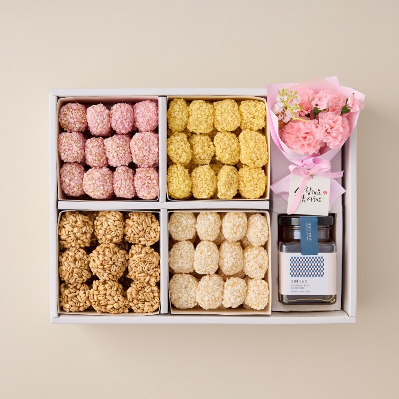 사임당에프앤비,강릉은정한과 카네이션 2호 한과+조청 선물세트 전통유과 부모님 어버이날 스승의날 선생님 명절선물 상견례선물