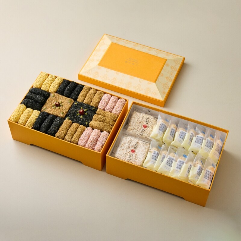 사임당에프앤비,강릉은정한과 한지3호 4단 선물세트+보자기 (전통 유과 수제 한과 답례품 명절 설날 추석선물)